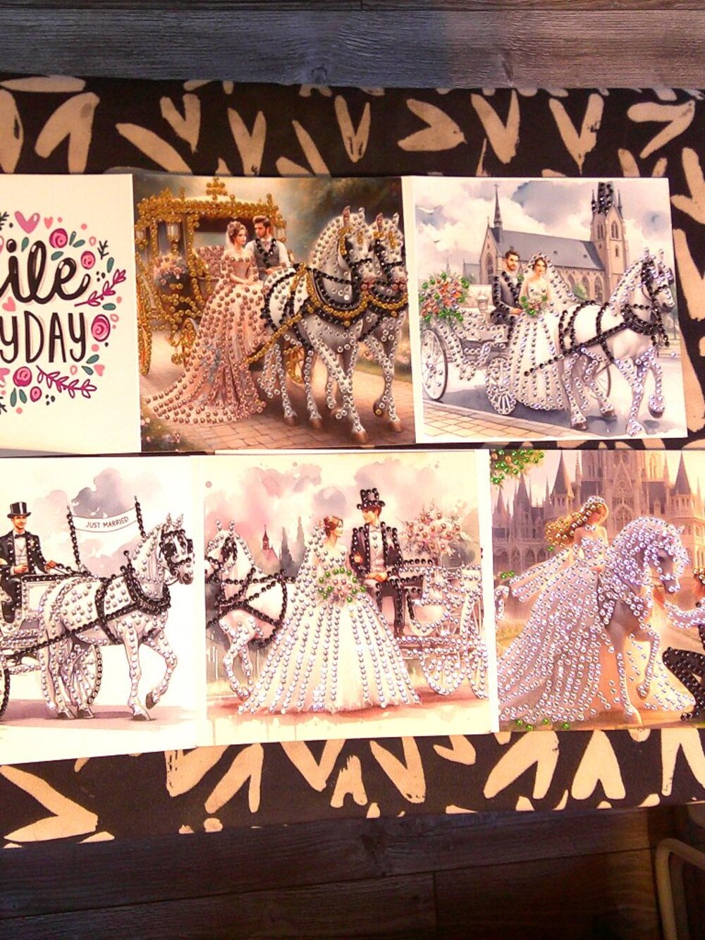 5 "Wedding/Bridal/Anniversary" Greeting Cards Diamond/Jewel Art Blank Completed